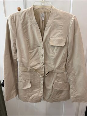 Tristan Cream Notchless Belted Blazer Jacket